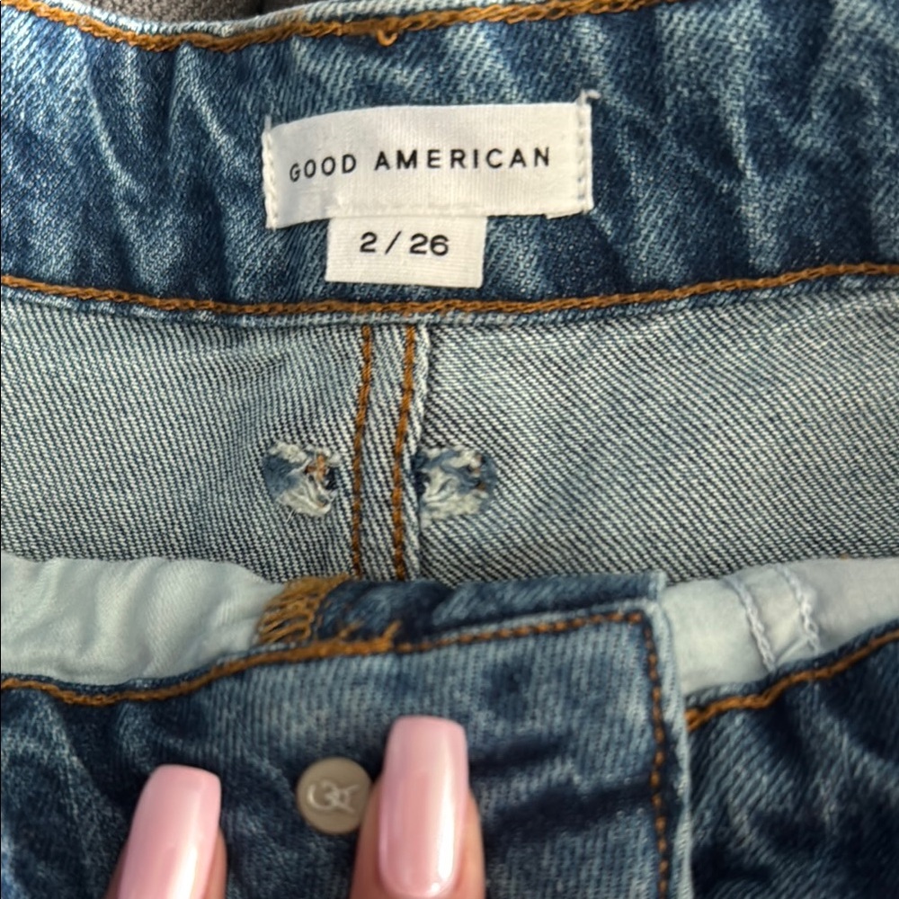 Good American Blue Distressed Jean Shorts - Picture 3 of 3